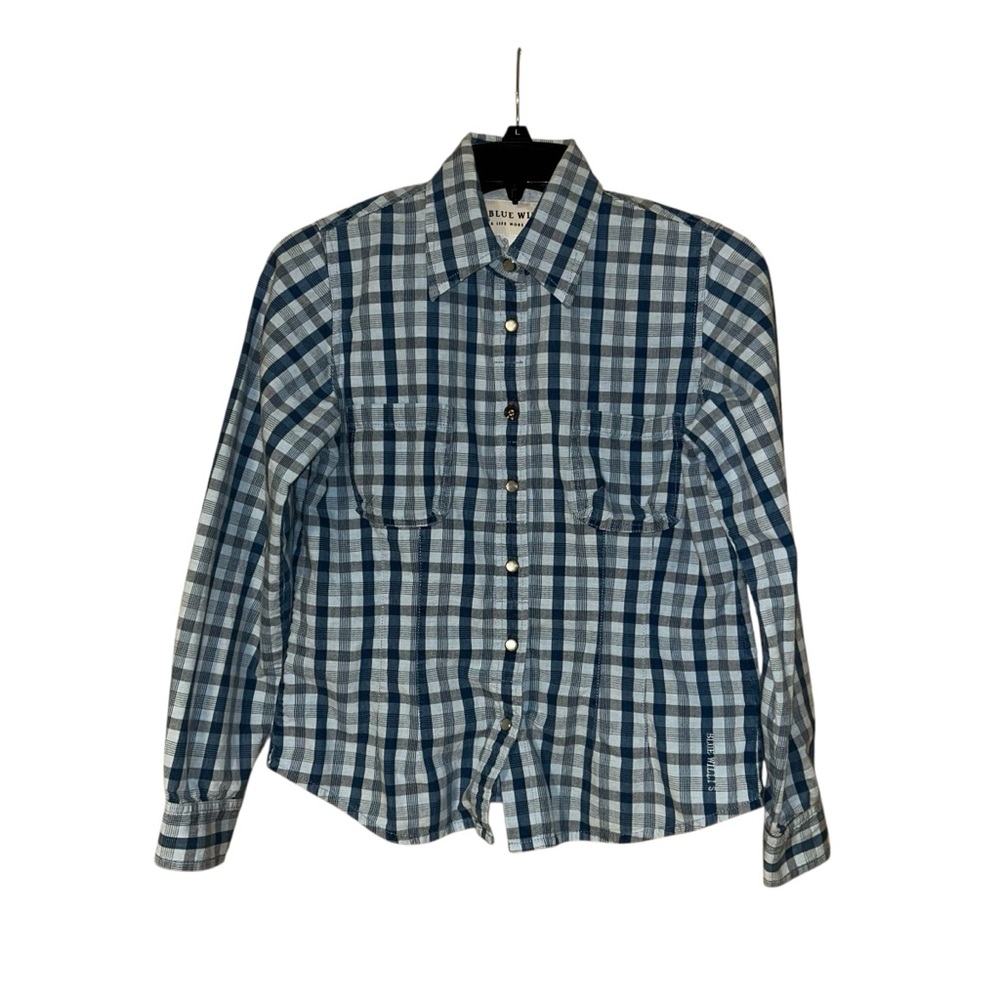 Blue Willi’s Women’s Western Pearl Snap Shirt Blue Plaid‎ Size Small